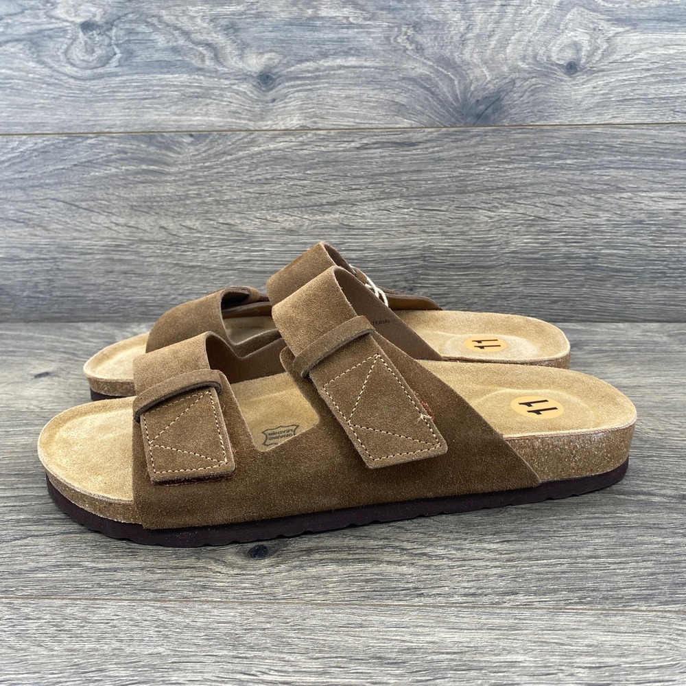 Cushionaire Lynx-L Slide Sandals Mens 11 Brown Suede Leather Double Strap